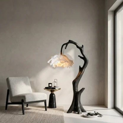 Nature Inspired Flower Floor Lamp With Solid Wood Base