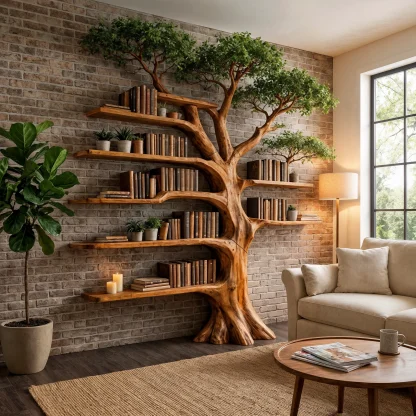 Nature Inspired Tree Display Bookcase Living Room