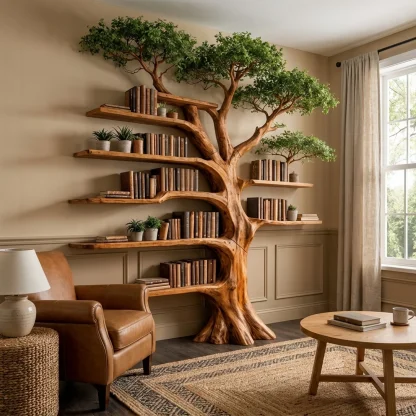 Nature Inspired Tree Display Bookcase Living Room