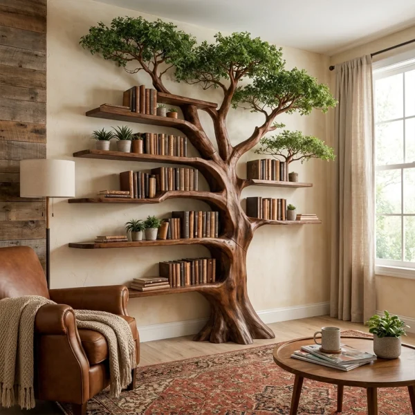 Nature Inspired Tree Display Bookcase Living Room