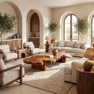 Organic Coffee Table With Natural Grain Top And Minimalist Legs For Living Room