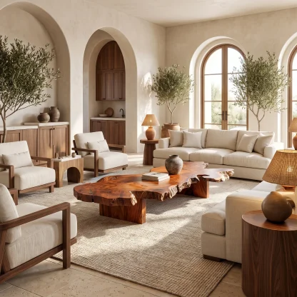 Organic Coffee Table With Natural Grain Top And Minimalist Legs For Living Room