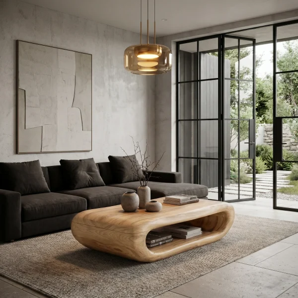 Organic Coffee Table With Open Storage For Living Room