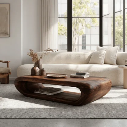 Organic Coffee Table With Open Storage For Living Room