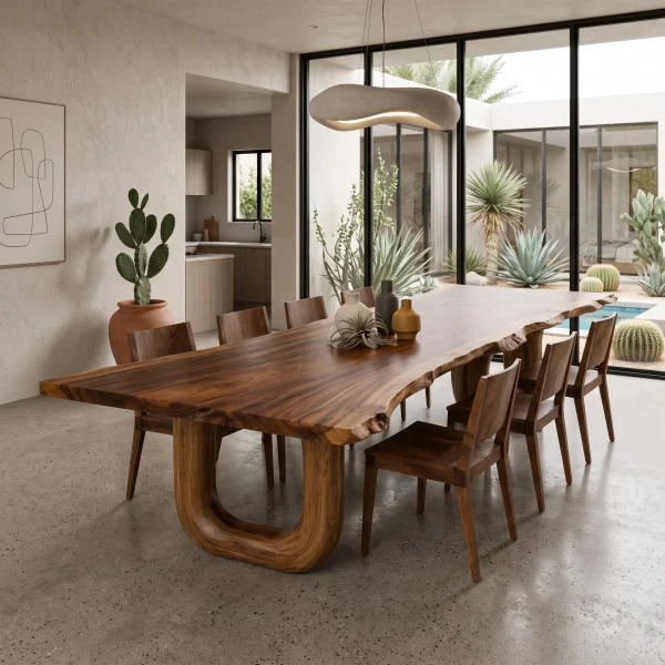 Organic Dining Table With Shape Carved Base For Kitchen