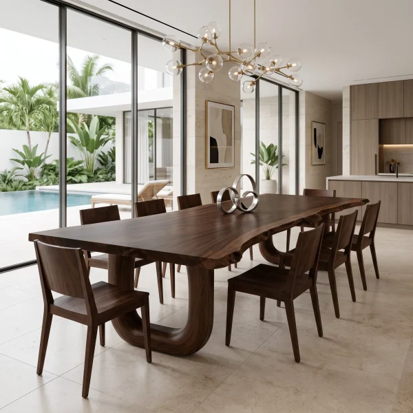 Organic Dining Table With Shape Carved Base For Kitchen