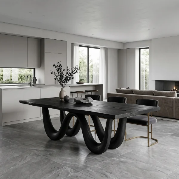 Organic Dining Table With Two Wavy Legs For Dining Room