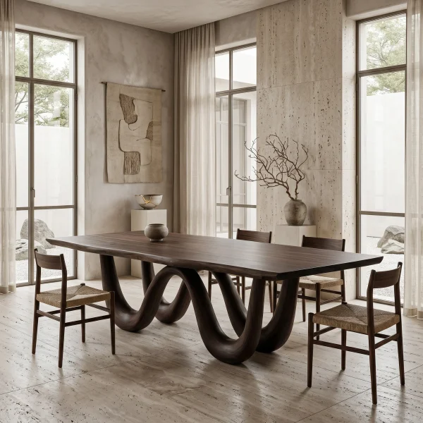 Organic Dining Table With Two Wavy Legs For Dining Room