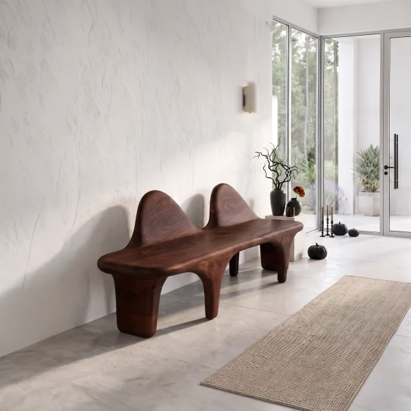Organic Halloween Wooden Bench With Flowing Back Design For Entryway