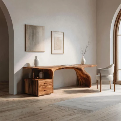 Organic Live Edge Wood Desk With Storage Drawers For Workspace