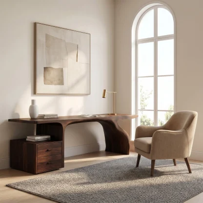 Organic Live Edge Wood Desk With Storage Drawers For Workspace