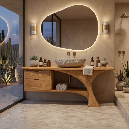 Organic Modern Bathroom Vanity Curved Frame Storage For Modern Interiors