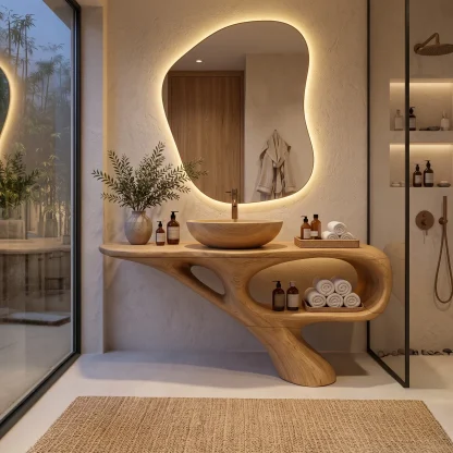 Organic Modern Bathroom Vanity Open Shelf For Spa Bathroom