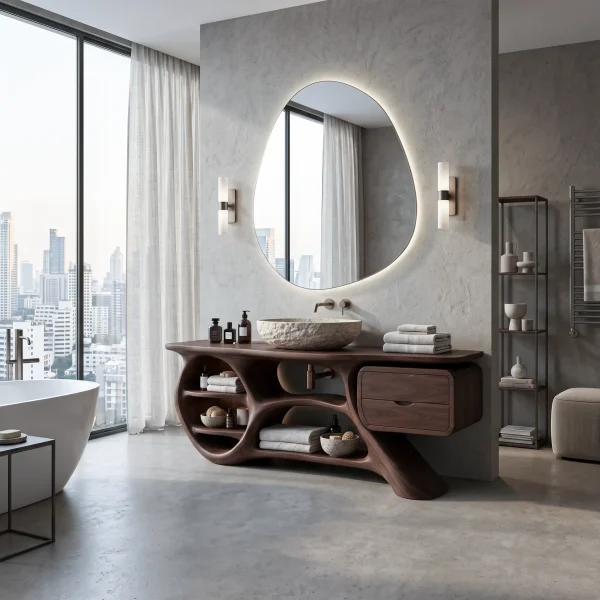 Organic Modern Bathroom Vanity Shelves With Drawers For Luxury Homes