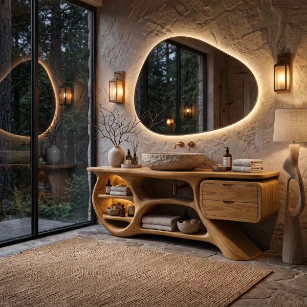 Organic Modern Bathroom Vanity Shelves With Drawers For Luxury Homes
