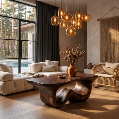 Organic Modern Coffee Table With Seamless Curved Base For Living Room