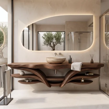 Organic Modern Floating Bathroom Vanity Branch Shelves For Luxury Bathroom