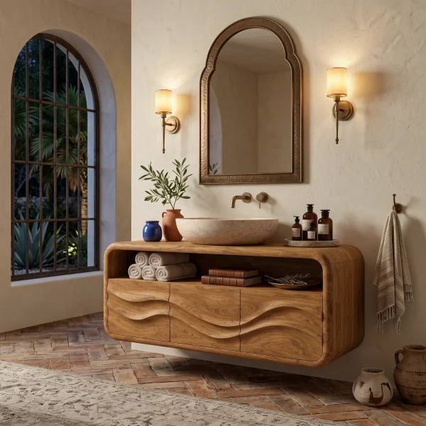 Organic Modern Floating Bathroom Vanity Rounded Cabinet For Spa Bathroom