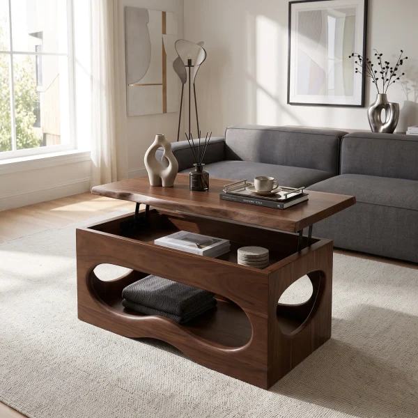 Organic Modern Lift Top Coffee Table Luxury Living Room
