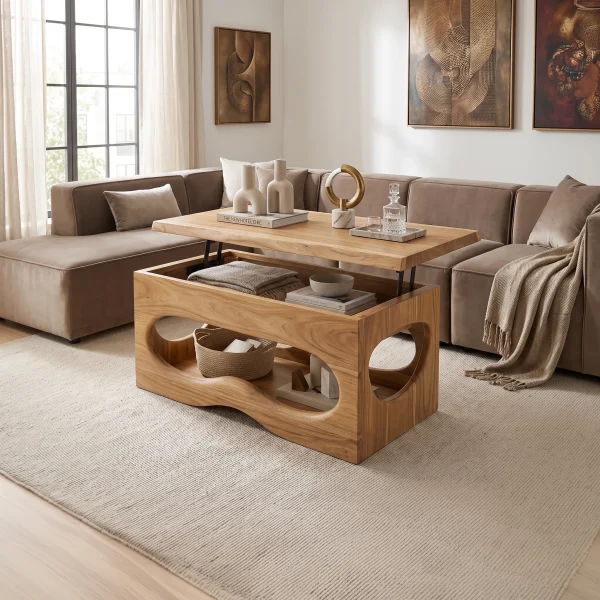 Organic Modern Lift Top Coffee Table Luxury Living Room