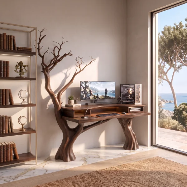 Organic Office Desk With Branch Inspired Frame For Home Office