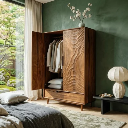 Organic Wardrobe With Carved Door For Bedroom