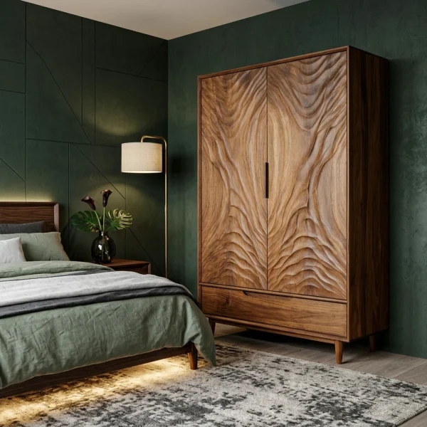Organic Wardrobe With Carved Door For Bedroom