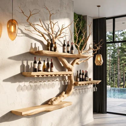 Organic Wine Storage Rack With Flowing Tree Limb Design For Dining Room