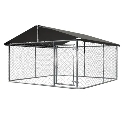Petony Outdoor Dog Kennel With UV And Water Resistant Roof Cover, Chain-Link Fence And Swing Gate
