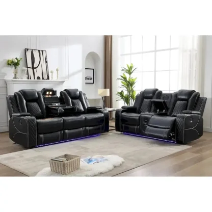 Power Reclining Sofa With Wireless Charging, Reading Light, USB/AC Ports And Cup Holders