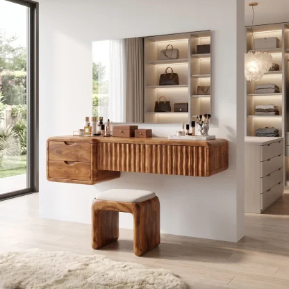 Refined Small Makeup Vanity Beauty Vanity Desk Floating Drawers For Dressing Room