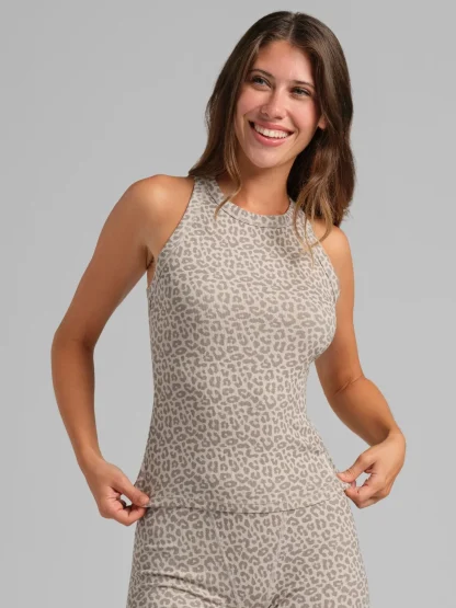 Ribbed High Neck Tank Top - Lagoon