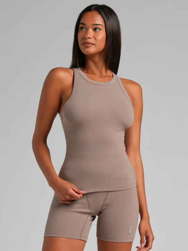 Ribbed High Neck Tank Top - Lagoon