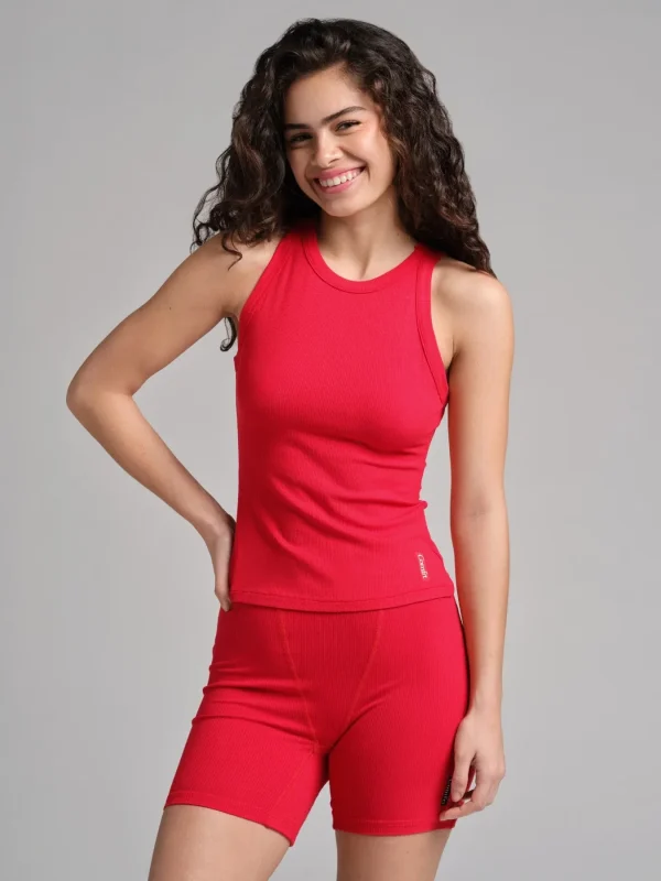Ribbed High Neck Tank Top - Lagoon