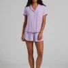 Ribbed Short-Sleeve Pajama Set - Black