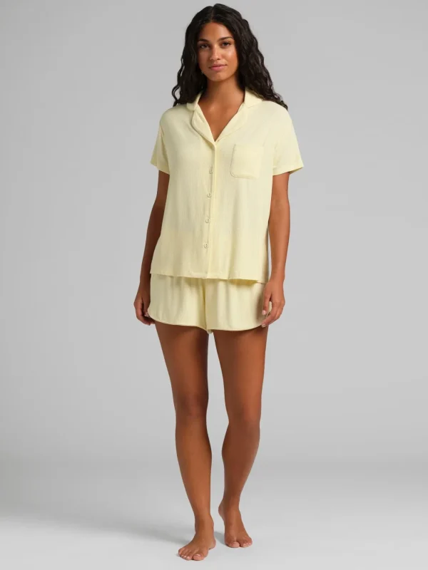 Ribbed Short-Sleeve Pajama Set - Black