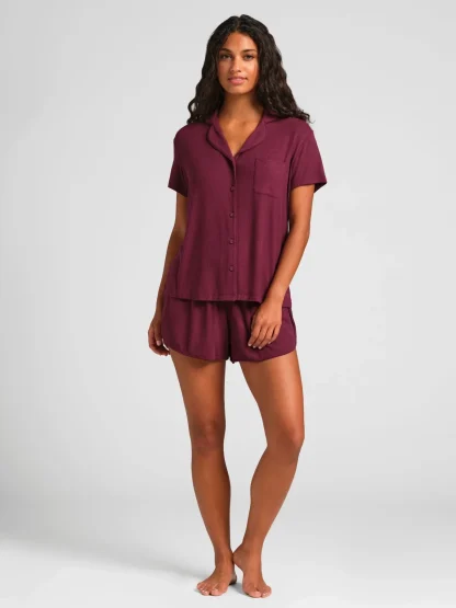 Ribbed Short-Sleeve Pajama Set - Black
