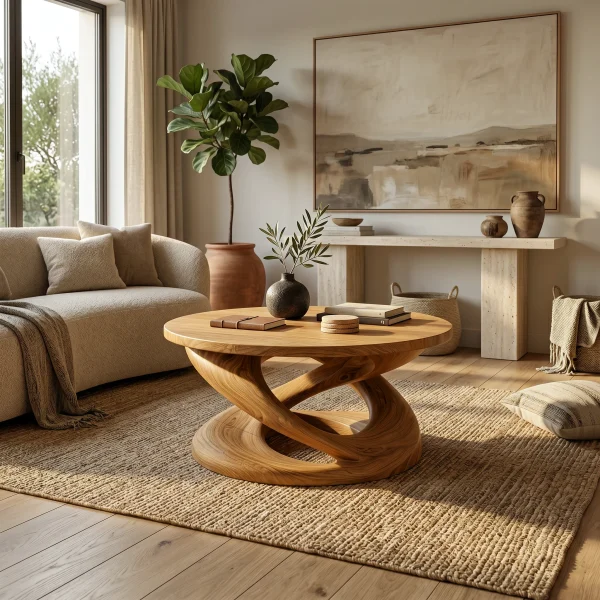 Round Coffee Table With Twisted Pedestal For Luxury Living Room
