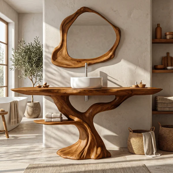 Rustic Bathroom Vanity With Bold Tree Root Design For Bathroom