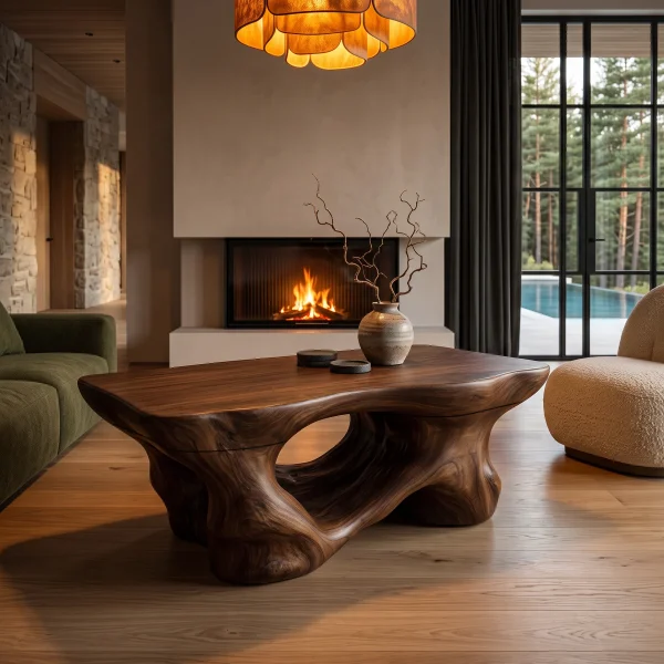 Rustic Coffee Table With Sculptural Root Form Legs For Lounge