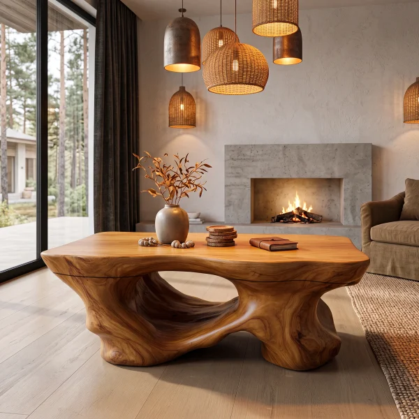 Rustic Coffee Table With Sculptural Root Form Legs For Lounge