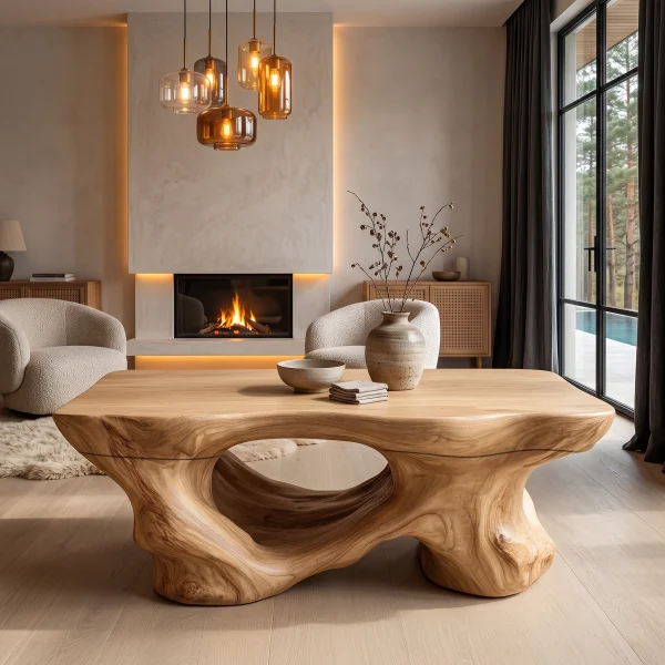 Rustic Coffee Table With Sculptural Root Form Legs For Lounge