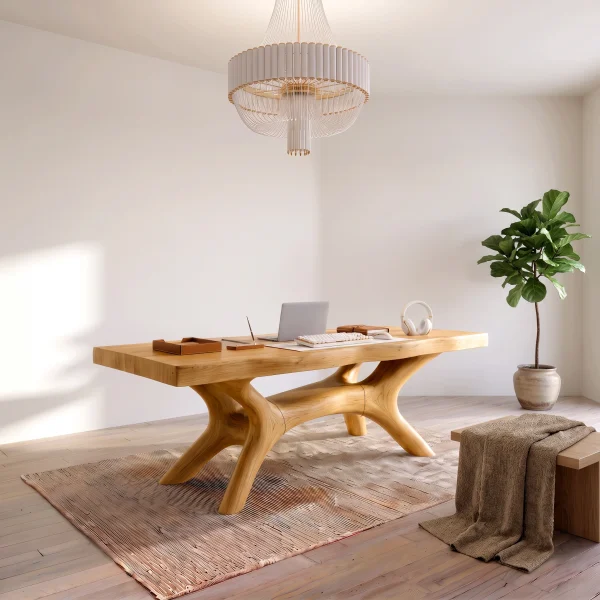 Rustic Dark Office Desk With Sculptural Arch Legs For Home Office