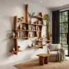 Rustic Floating Bookshelf With Layered Display Shelves For Home Library
