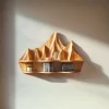 Rustic Floating Shelf With Sculptural Mountain Relief For Bedroom