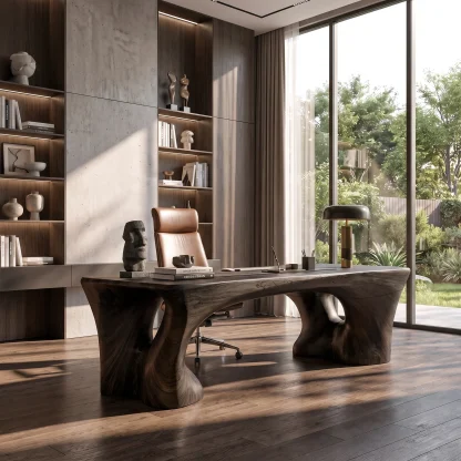 Rustic Halloween Desk With Sculptural Trestle Base For Home Office