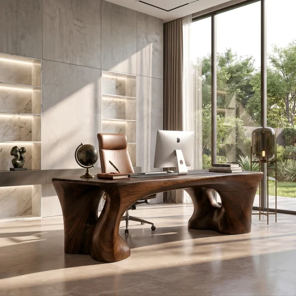 Rustic Halloween Desk With Sculptural Trestle Base For Home Office