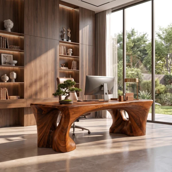Rustic Halloween Desk With Sculptural Trestle Base For Home Office