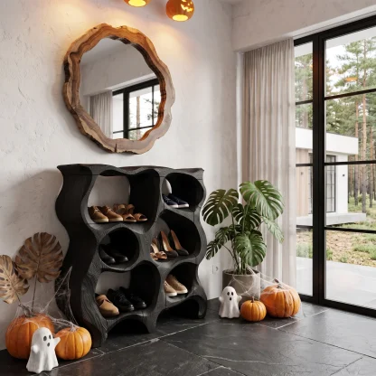 Rustic Halloween Multi Tier Shoe Rack With Carved Hollow Design For Entryway