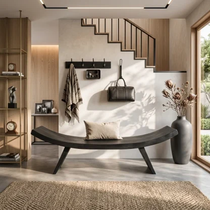 Rustic Live Edge Bench With Organic Curves For Entryway
